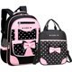thumbnail image 1 of 2 bolsas de escuela primaria con estampado de lunares y lazo, mochilas escolares para niños, mochilas escolares para niñas, 2 piezas negras, portátiles JM, 1 of 6