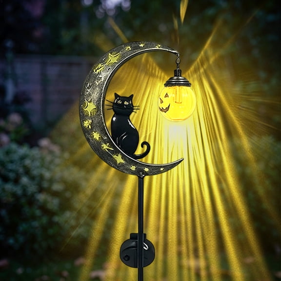 Solar Halloween Garden Stake Light, Waterproof Solar Metal Stake with Hanging Lantern, Outdoor Fall Yard Decor for Lawn Pathway Patio Garden