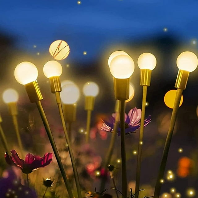 2Pcs Starburst Swaying Solar Lights 10 LED Light Bulbs Decorative Solar Garden Lights Outdoor Waterproof Firefly Path Lights for Pathway Yard Patio Landscape