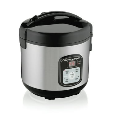 Hamilton Beach Rice Cooker & Food Steamer, Digital Programmable, 8 Cups Cooked (4 Uncooked), Steam & Rinse Basket, Stainless Steel