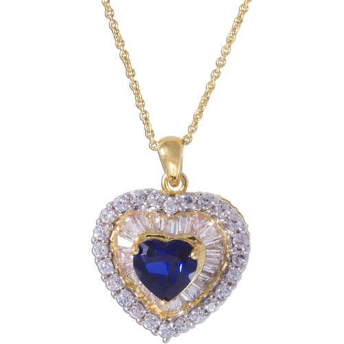 18kt Gold Over Silver Cz And Sapphire He - Walmart.com