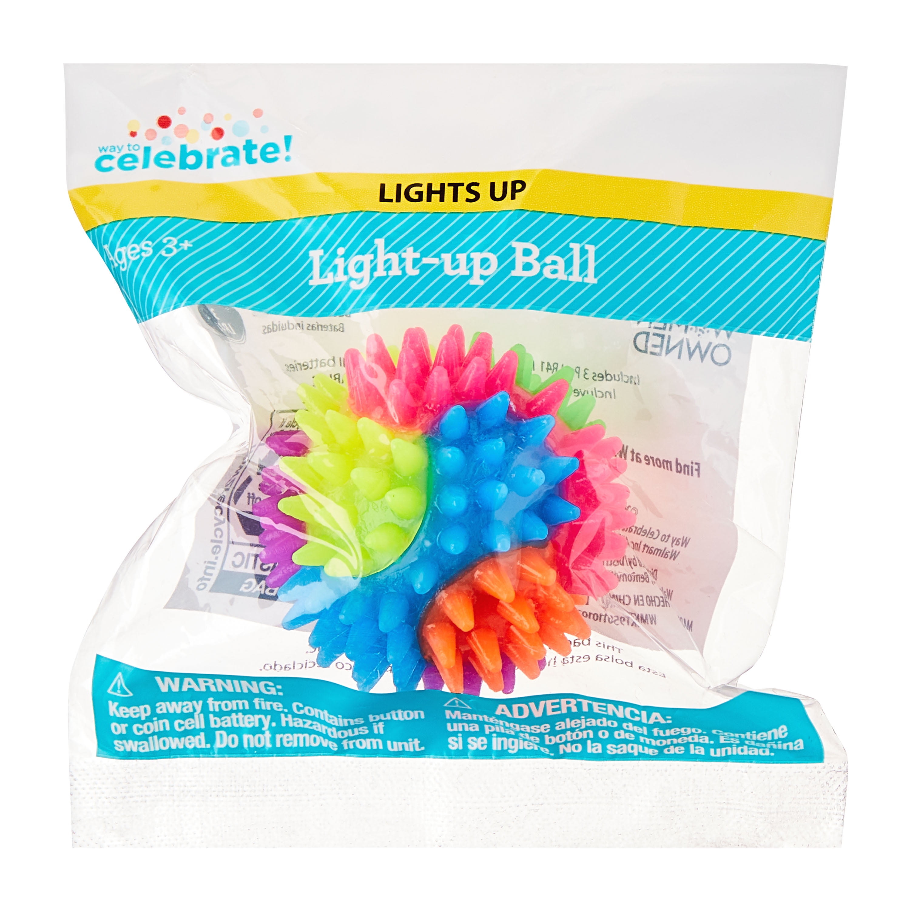 (6 pack) 1 Count, Multicolor Light-Up Spikey Ball, Party Favor, by Way To Celebrate
