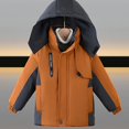 thumbnail image 2 of DJDLJWCJ Boys Winter Coats Stand Collar Warm Hooded Jacket Solid Color Long Sleeve Coat Orange Size 3T, 2 of 9