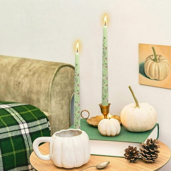 XINAOBAOLUO Flower Printed Taper Candles, Unscented, Set of 2, Smokeless Long Tapered Candlesticks for Valentines Day, Weddings, Home Decor