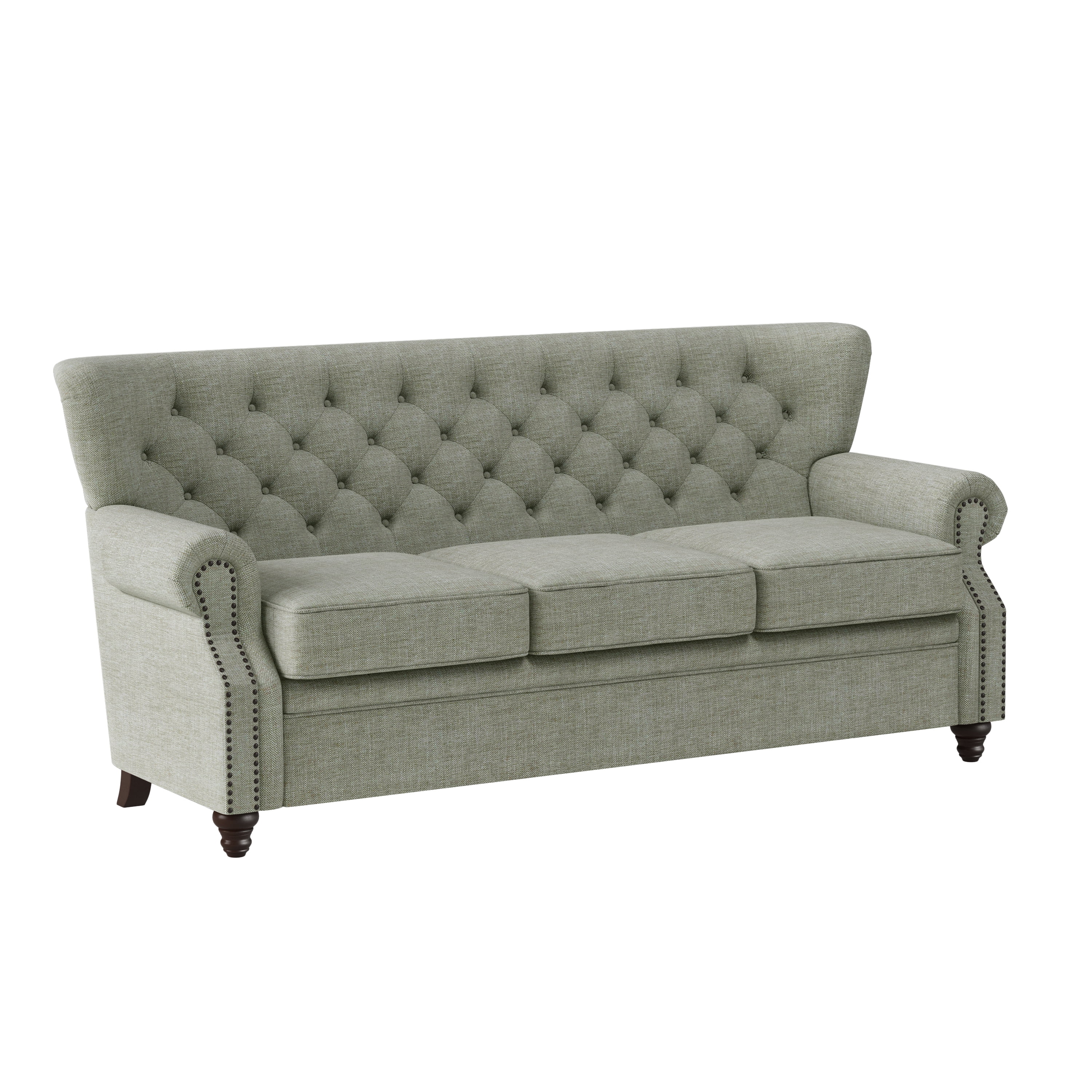 Homesvale Pearse Button Tufted Rolled Arm Sofa in Brushed