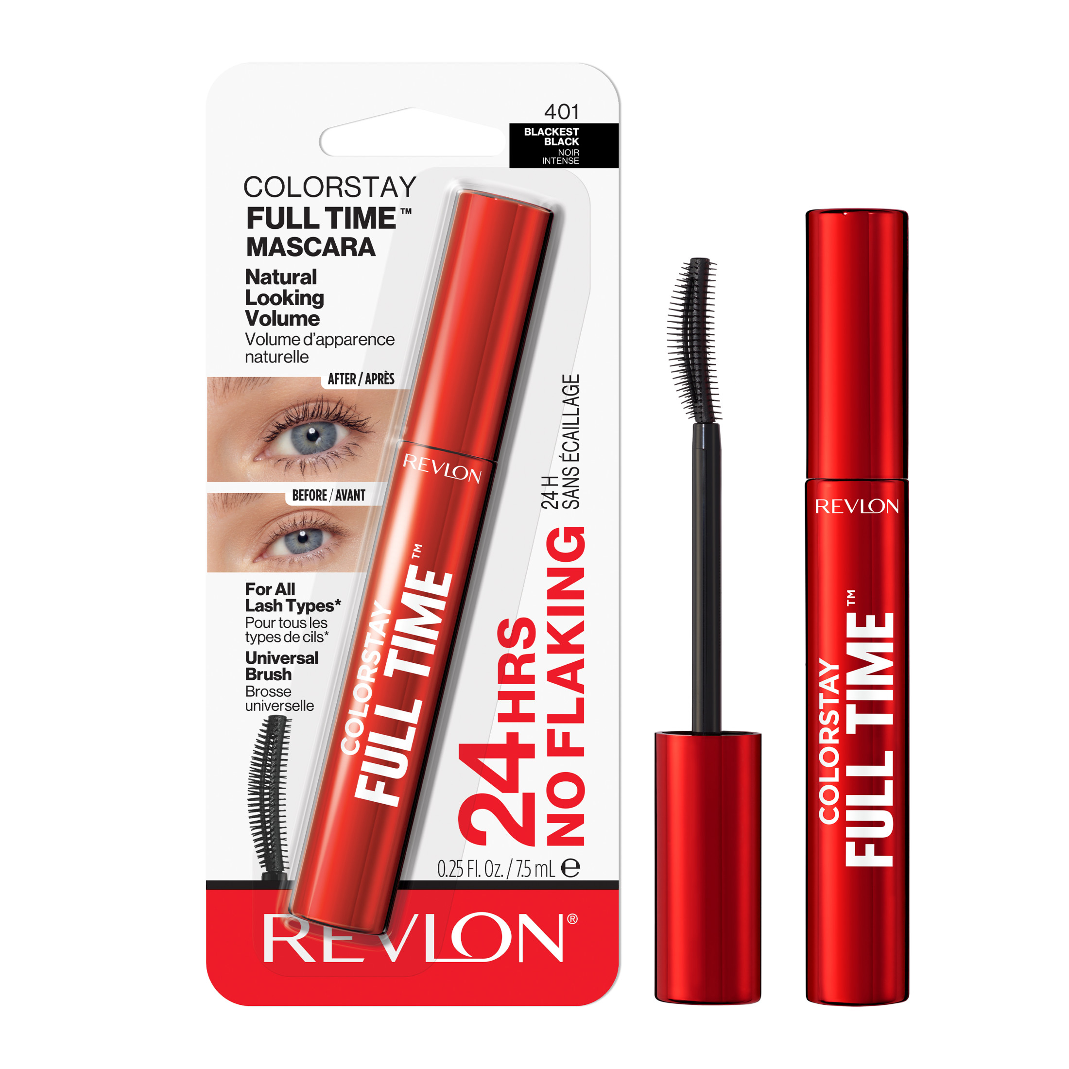Revlon ColorStay Full Time Mascara, Buildable Volume, 401 Blackest Black, 0.25 fl oz