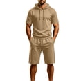thumbnail image 2 of Miqool Men's Shorts Set Short Sleeve Hoodie Drawstring Waist Casual Summer Sportswear Loungewear Two Piece, 2 of 9