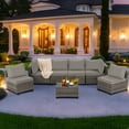 thumbnail image 2 of 7 Piece Patio Furniture Sets Outdoor Sectional PE Rattan Outdoor Furniture Patio Conversation Set with Cushions and Glass Coffee Table, for Balcony Lawn and Garden, Gray, 2 of 10