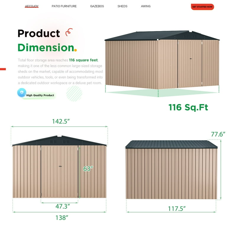 gooooda YODOLLA 12x12 ft. Waterproof Aluminum Outdoor Metal Storage