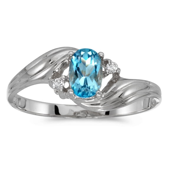 10k White Gold Oval Blue Topaz And Diamond Ring