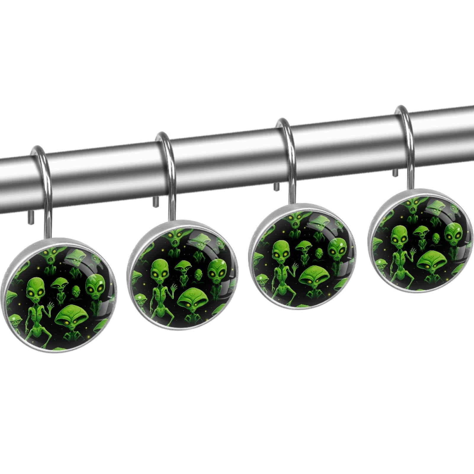 HemaKayy 12 Pcs Decorative Shower Curtain Hooks - Stainless Steel Rings for Bathroom Décor - Easy Glide & Secure Hold - Perfect Decoration for Bathroom Shower Rods - Outer Space Alien