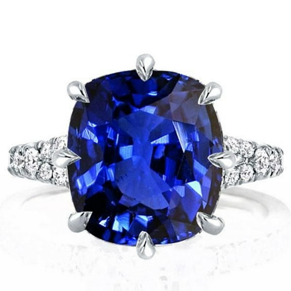 5.00 Ct Blue Sapphire Split Shank Cushion Cut Engagement Ring Women Jewelry
