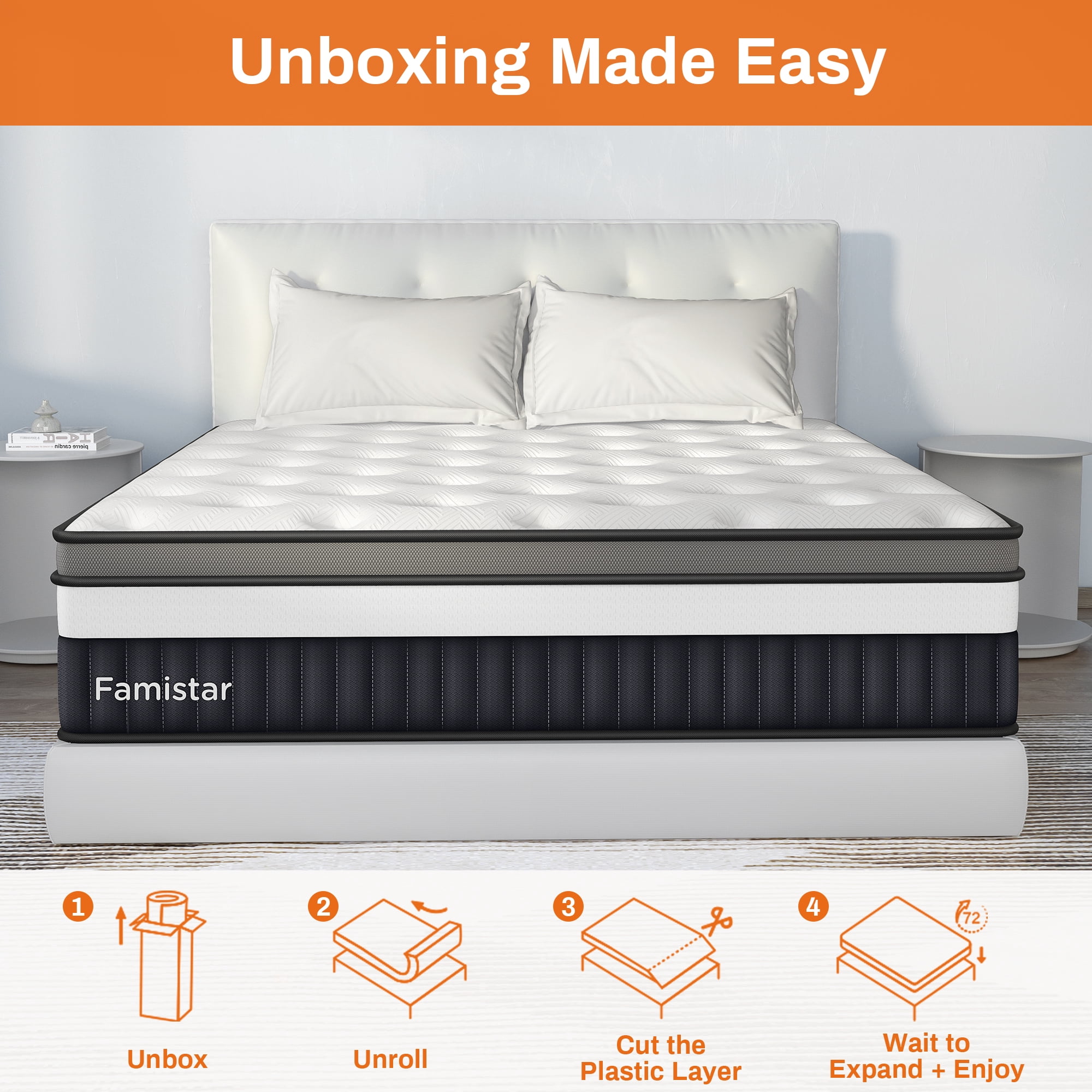 14” King Mattress in a Box, Memory Foam Mattress with Premium Quilted Hybrid of Comfort Foam and Pocket Spring, CertiPUR-US Certified