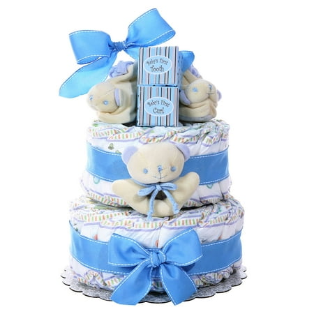 A Product of Two-Tier Diaper Cake (Select Color), Makes a great centerpiece, Perfect baby shower gift, Adorable style. [Skin Soft, Comfortable and Good Sleep Diapers](Babys Best