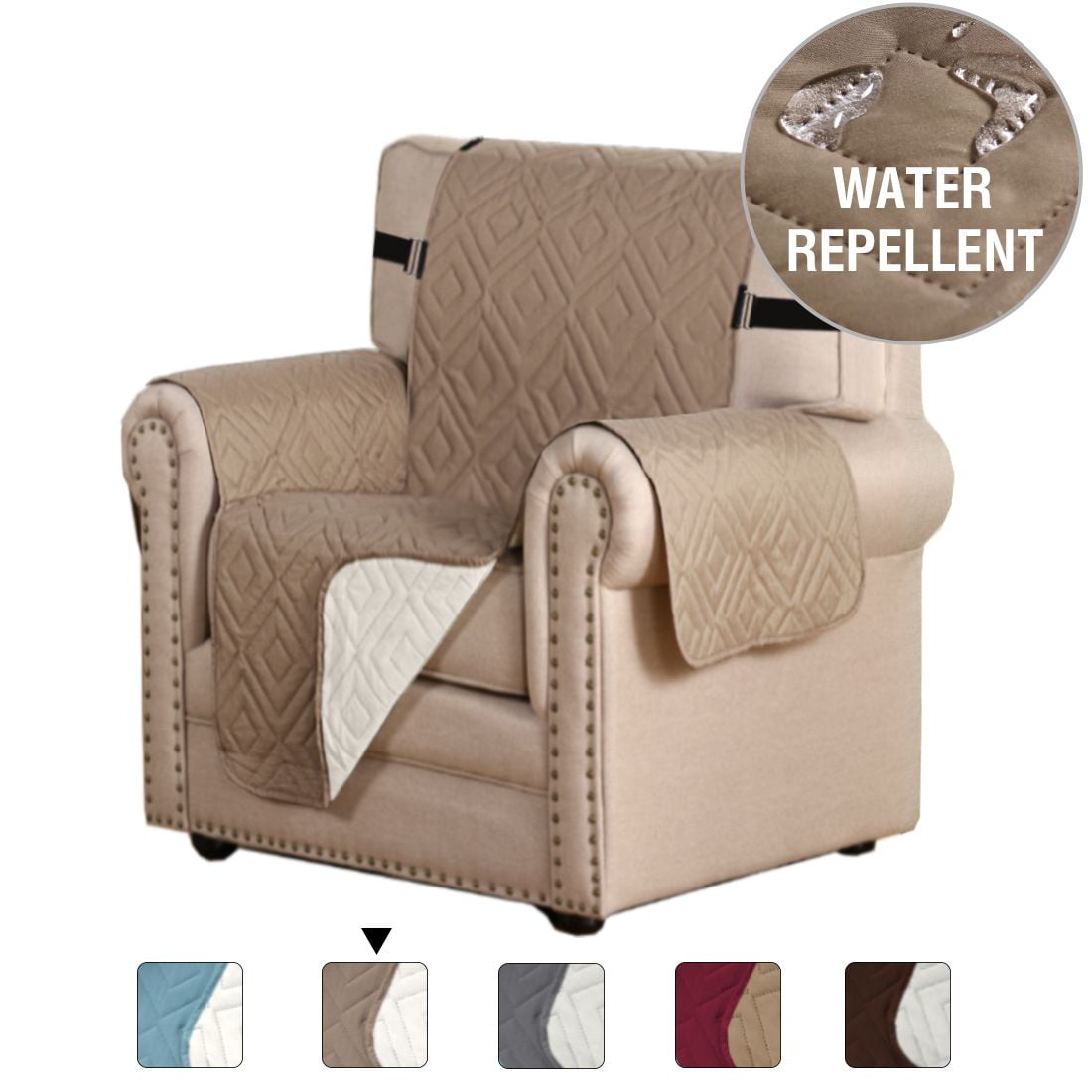 H.VERSAILTEX 1Piece Reversible Quilted Recliner Pet Cover Protector, Taupe