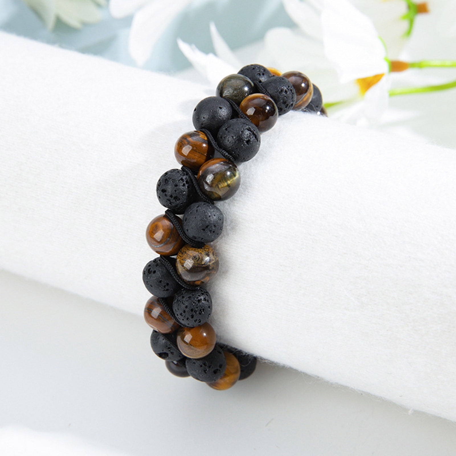 Leasote Beads Bracelet Braided Rope Double Layer Vintage Adjustable Drawstring Decorate Jewelry Tiger Eye Faux Rock Stone Men Anxiety Bracelet for Everyday Life Yellow One Size