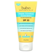 Sheer Mineral Sunscreen, SPF 50, Fragrance Free, 3 fl oz (89 ml), Babo Botanicals