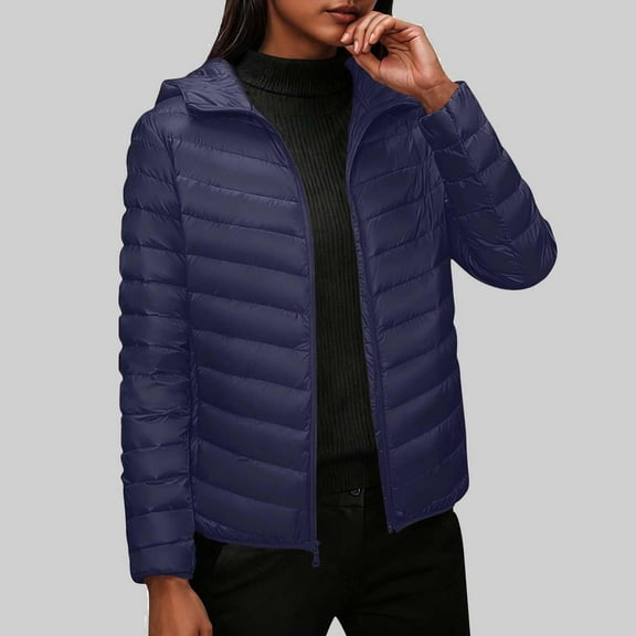 ZOYOEN Womens Quilted Jackets with Hood- Zip Up Lightweight Casual Warm Winter Coats Navy Size S-5XL