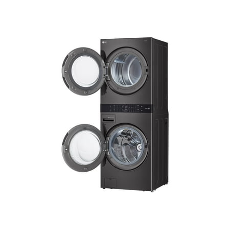 LG - 4.5 Cu. Ft. HE Smart Front Load Washer and 7.4 Cu. Ft. Gas Dryer WashTower with Steam and Built-In Intelligence - Black Steel