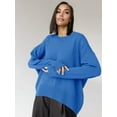 thumbnail image 5 of Women Long Sleeve Knit Sweater Jumper O Neck Tops Pullovers Casual Loose Sweater Blue One Size, 5 of 7