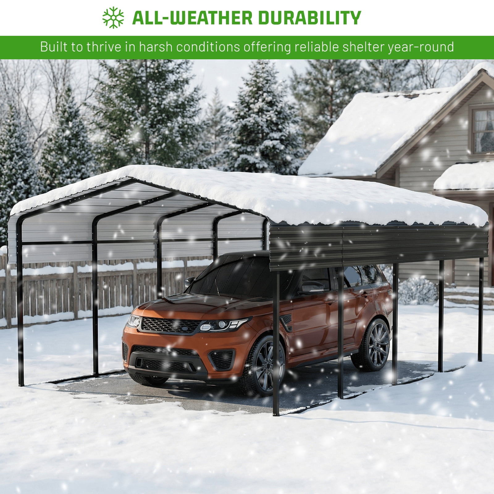 NUGRIART 10x15 FT Heavy Duty Metal Carport,Outdoor Carport Canopy with Galvanized Steel Roof & Reinforced Base for Trucks, Boats,Party
