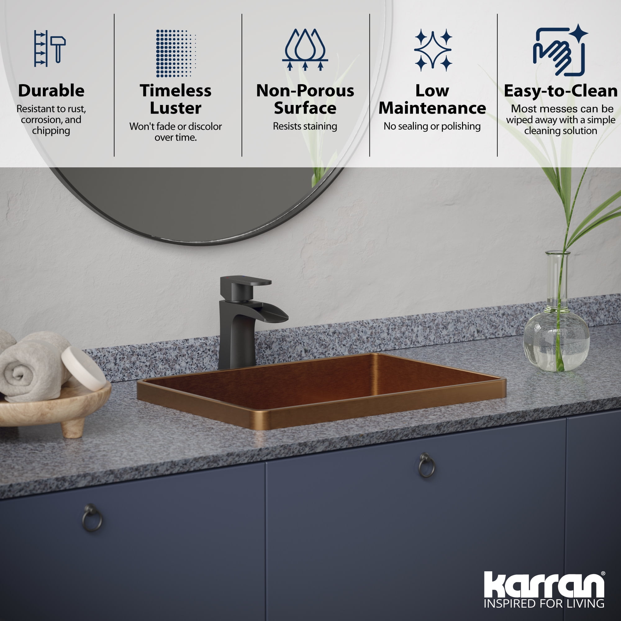Karran Usa CCT200G Cinox 20" Rectangular Stainless Steel Drop In Bathroom Sink - Gold
