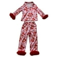 thumbnail image 4 of Toddler Girl Pajamas Set Silk Button-Down Long Sleeve Fashion Cute Printed Summer Lounge Sets 2 Piece Satin Pajama Sets Red,10-11 Years, 4 of 4
