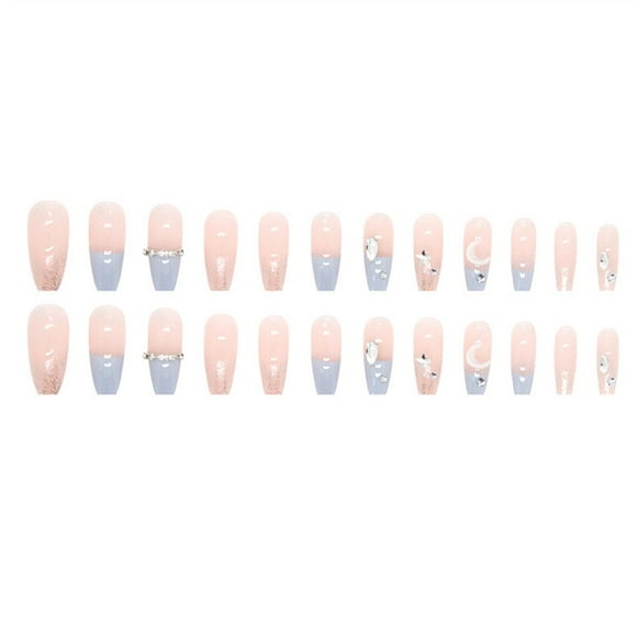 OUSITAID 1 Set Artificial Nail Reusable Gloss Full Coverage DIY with Glue Stars Moon Clear Fake False Press-on Nail Nail Salon Supply