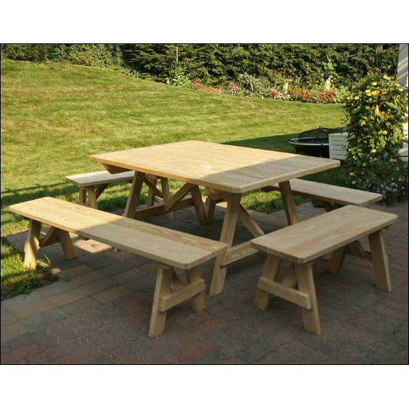 43" x 96" Treated Pine Wide Picnic Tables with Traditional Benches