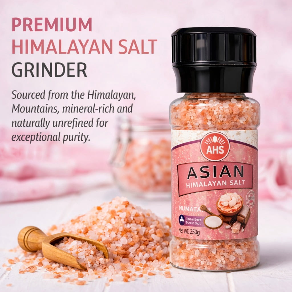 AHS Himalayan Pink Salt Grinder, Coarse Grain Pink Salt Crystals, Natural Pure Food Grade Himalayan Salt, Mineral Rich Seasoning for Cooking & Kitchen Use, 250g Bottle (Pack of 4)