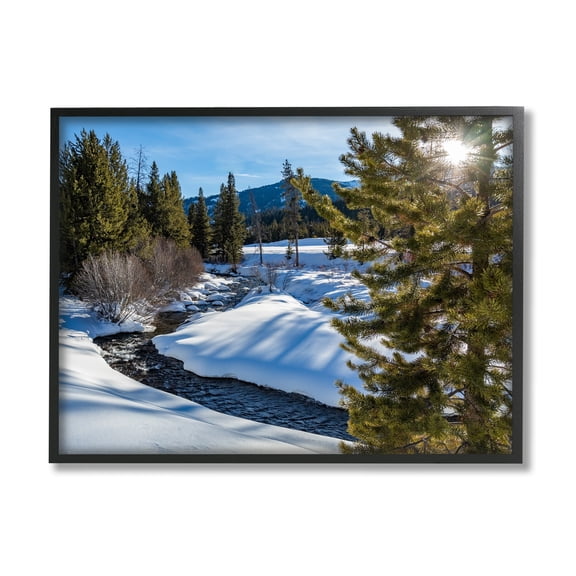 Stupell Industries River Flowing Between Snowy Slopes Distant Mountain Photograph Black Framed Art Print Wall Art, Design by Steve Smith