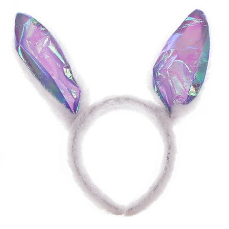 Shiny Metallic Color Plush Easter Bunny Ears Rabbit Headband, One Size