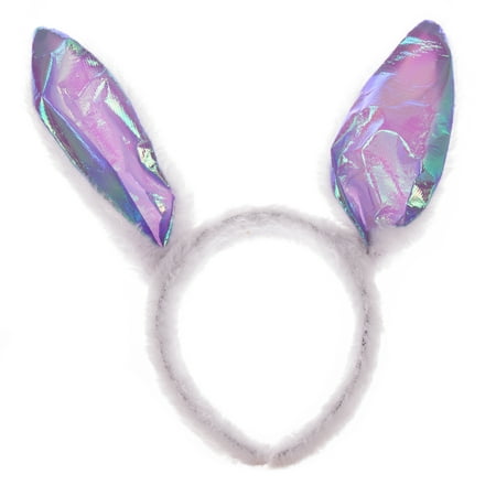 - Shiny Metallic Color Plush Easter Bunny Ears Rabbit Headband, One Size