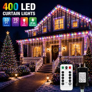 Christmas Icicle Lights Outdoor 33Ft 400 LED 8 Modes Timers Waterproof Icicle String Lights Led Christmas Lights for Holiday Party Xmas Decorations，Multicolor