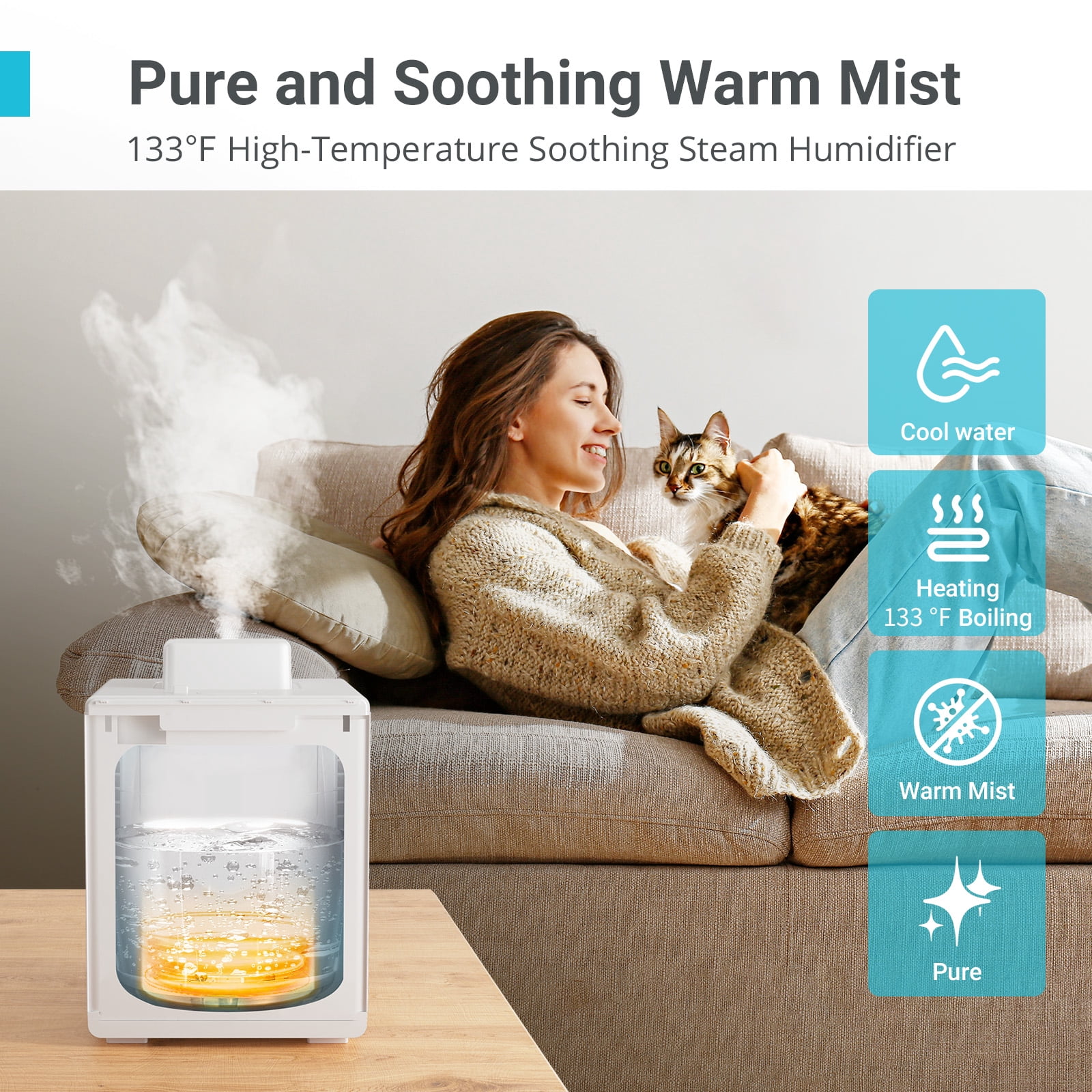 Livatro 3L Warm Mist Humidifier, Stainless Steel Tank, Dishwasher‑Safe, Sleep Mode, Timer, Auto Shut‑Off