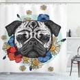 thumbnail image 1 of Ambesonne Pug Shower Curtain, Black and White Head of Dog, 69"Wx84"L, Red Blue Black, 1 of 3