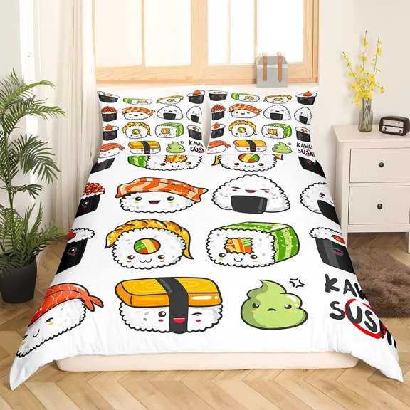 Donut Comforter Cover Dessert Duvet Cover Set Food Theme Quilt Cover Colorful Print Bedding Set for Child Boy Girl Bedroom Decor