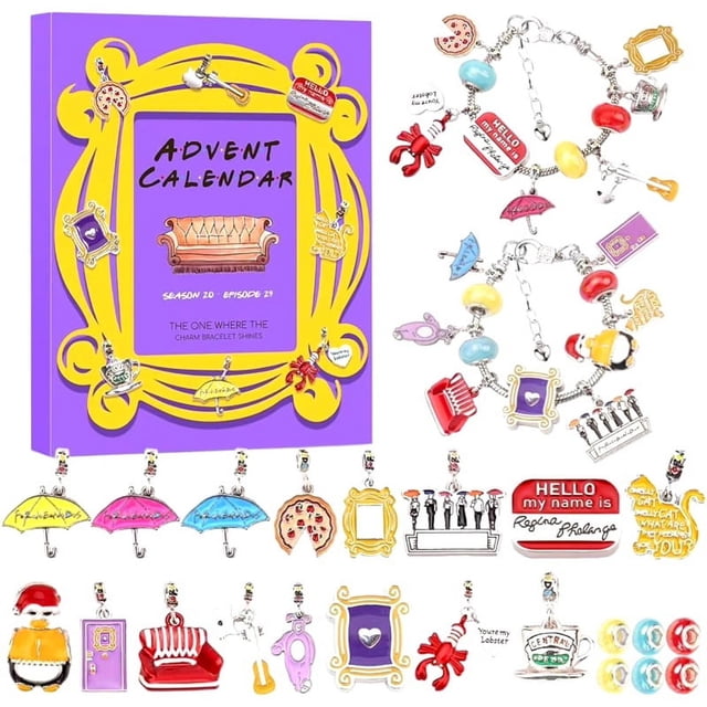 Calendario de Adviento DIY Pulsera con Dijes Navideños Calendario de Cuenta Regresiva Navideña Programa de TV Regalo de Navidad para Mujeres y Niñas