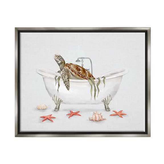 Stupell Nautical Turtle Bathtub Bathing Animals & Insects Painting Gray Floater Framed Art Print Wall Art