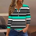 thumbnail image 2 of Dazajoo 3/4 Sleeve Henley Shirts for Women Colorful Striped V Neck Tops 2024 Fall Womens Loose Fit Casual Colorblock Blouses,Green,XXL, 2 of 5