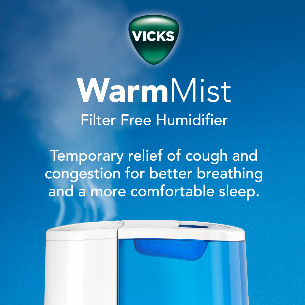Vicks Warm Mist Humidifier, 250 sq ft, Blue, V750 - image 2 of 11
