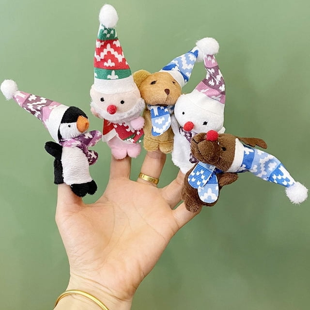 Juego de 10 marionetas de dedo navideñas: enseñanza y aprendizaje con varios personajes de dibujos animados: marionetas de dedo para niños pequeños (Navidad)