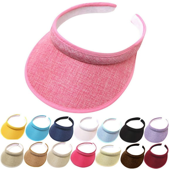 Jinhomg Womens Summer Sun Visor Hats Lightweight Comfy Open Top Round Brim Hats Sun Protection Tennis Running Sport Visor Top Hot Pink