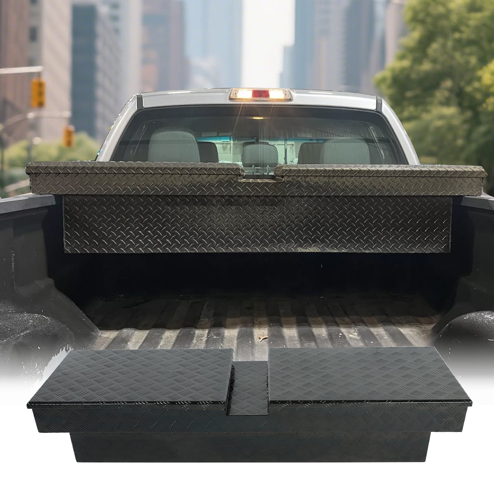 Gull Wing Crossover Truck Tool Box, 70"X20"X13" Aluminum Pickup Truck Bed Waterproof Tool Box Trailer Storage Organizer w/Lock & Key