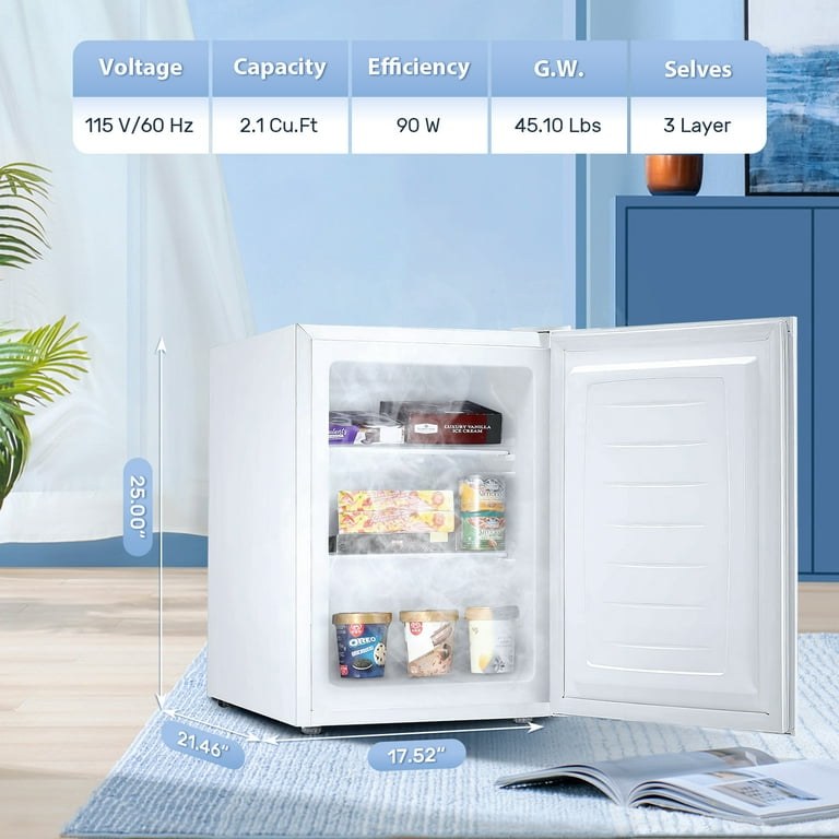 Auseo Mini Freezer Countertop, Energy Saving 2.1 Cu.ft, Single Door Compact  Upright Freezer with Reversible Door for Home/Office/Kitchen-White 
