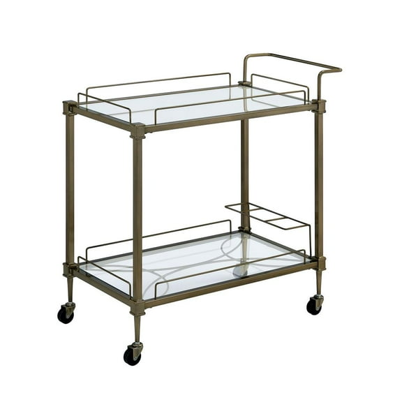 ACME Aditya Contemporary Metal Serving Cart in Mirrored and Antique Brass