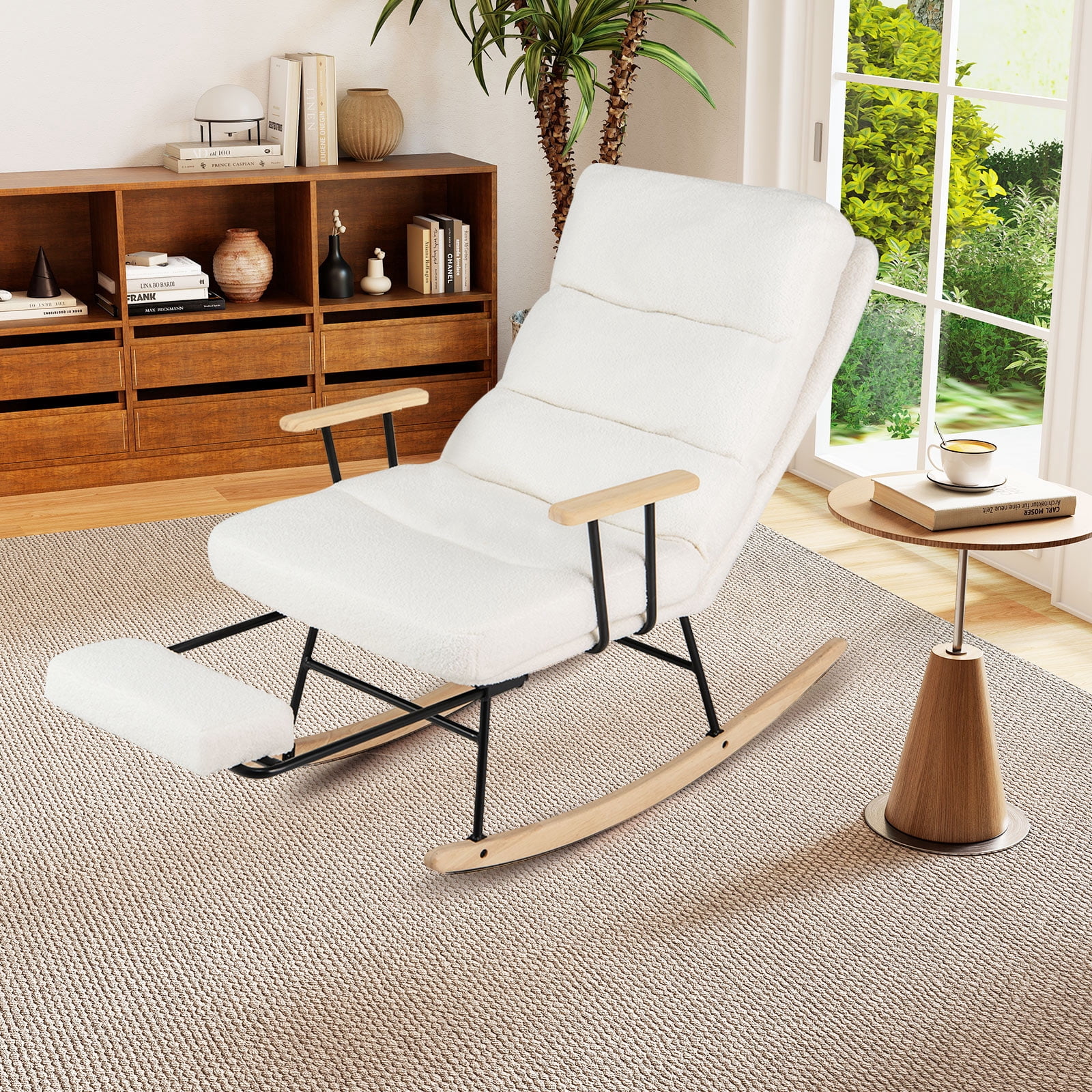 Costway 1 PCS Nursery Rocking Chair with 5-level Adjustable Backrest & Retractable Footrest