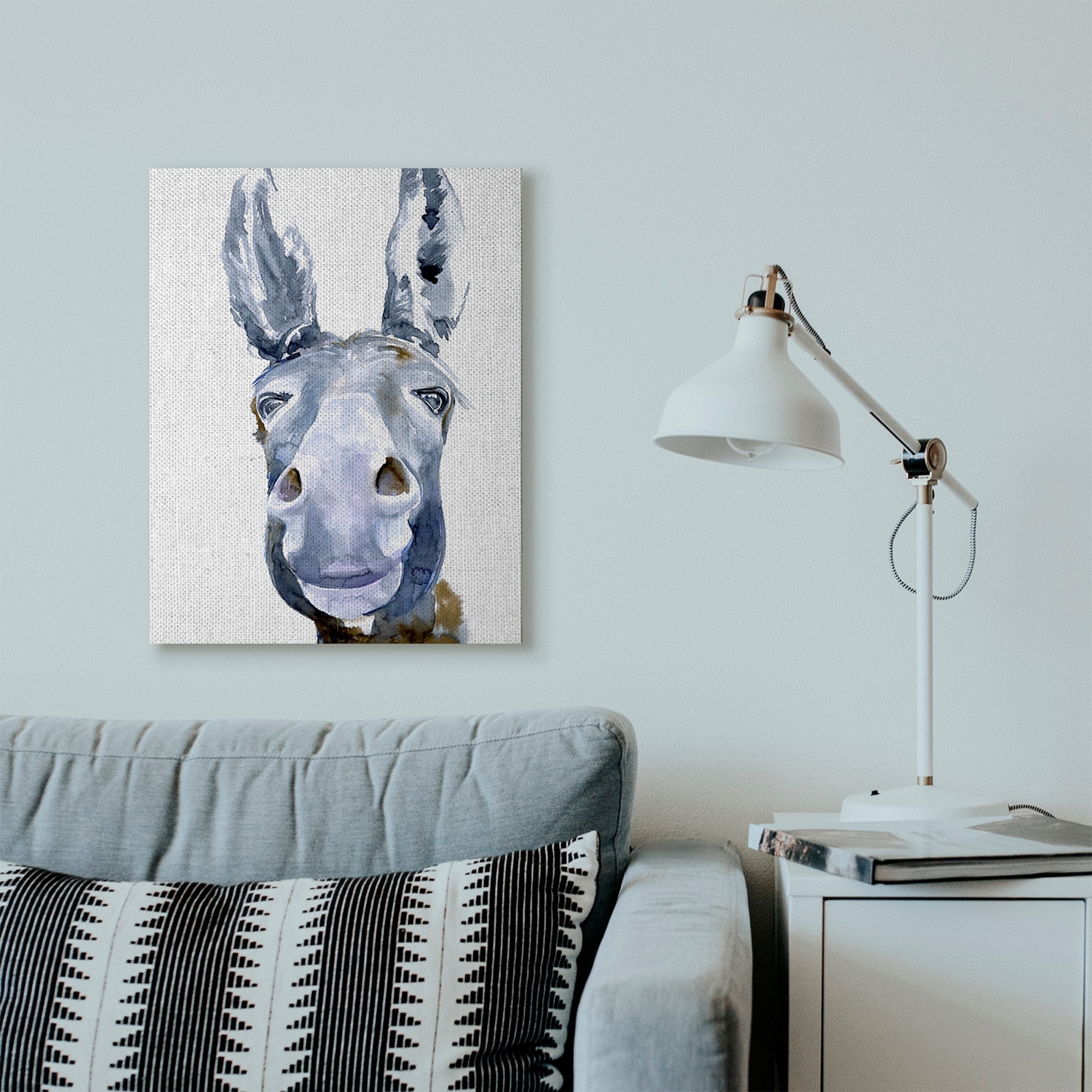 Stupell Industries Donkey Portrait Blue Brown Animal Watercolor Painting Canvas Wall Art by Jennifer Paxton Parker