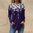 thumbnail image 2 of Tiqkatyck Womens Shirts Womens Blouses Dressy Tops Casual Fall Hippie Tshirts Shirts Long Sleeve Cute Tops Floral Tunics Tops Crew Neck Sweatshirts for Women Purple M, 2 of 8
