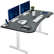 VIVO Electric 63” x 32” Standup Desk, Black Carbon Fiber Tabletop, White Frame